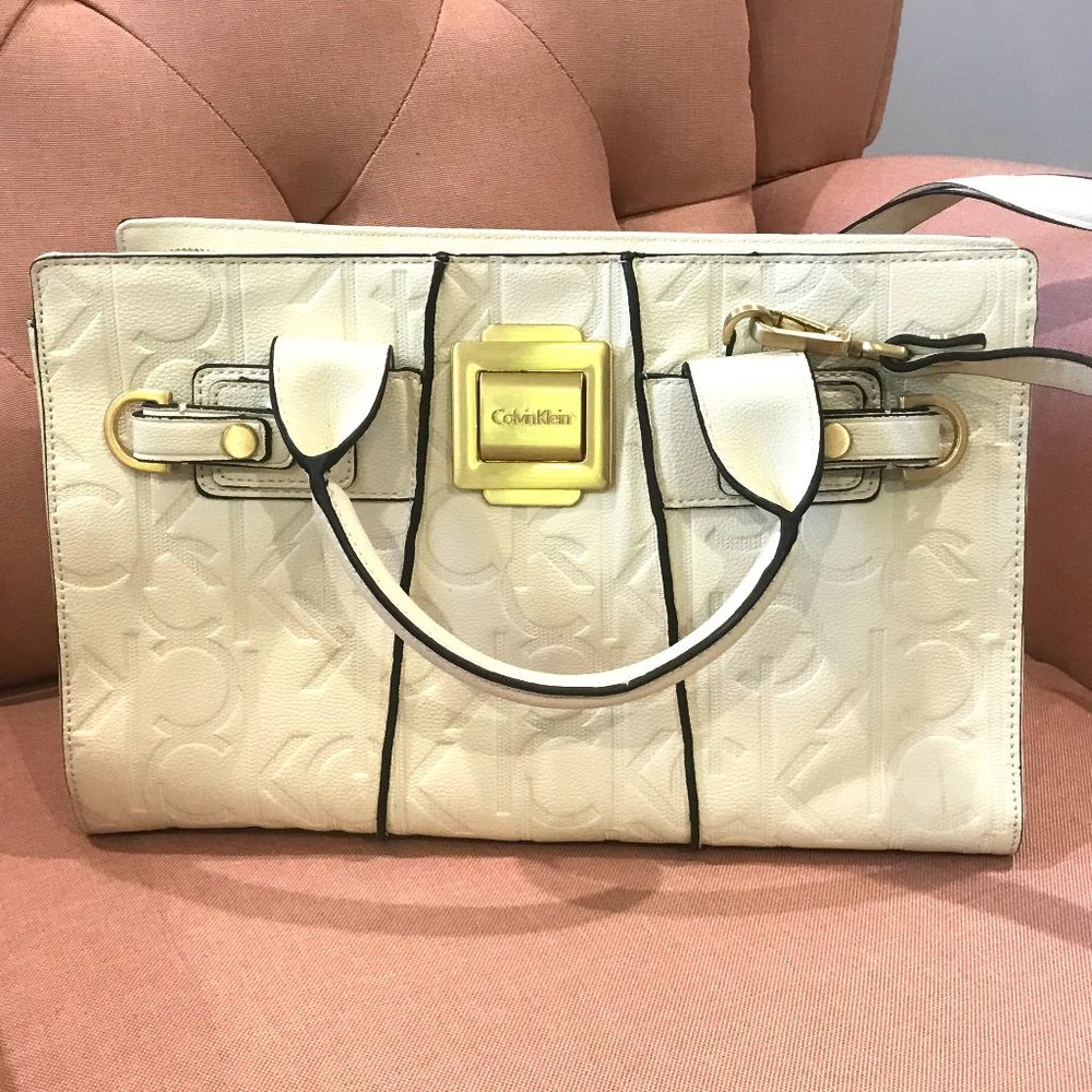 Authentic Calvin Klein Monogram White Shoulder Bag - image 1